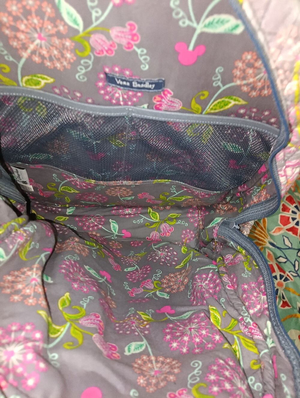 Vera Bradley Quilted Gray Disney Mickey & Friends Backpack Pink/ Green Floral - Picture 11 of 11
